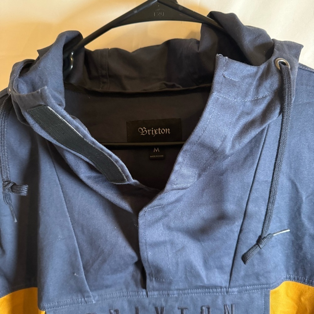 Brixton Colorblock Hooded Anorak Pullover Jacket Navy Mustard 100% Cotton - Picture 5 of 11